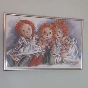 Raggedy Ann & Andy watercolor print framed "Two loves have I"